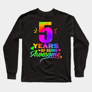 5th Birdthay Gift Idea Tie-Dye For kids Long Sleeve T-Shirt